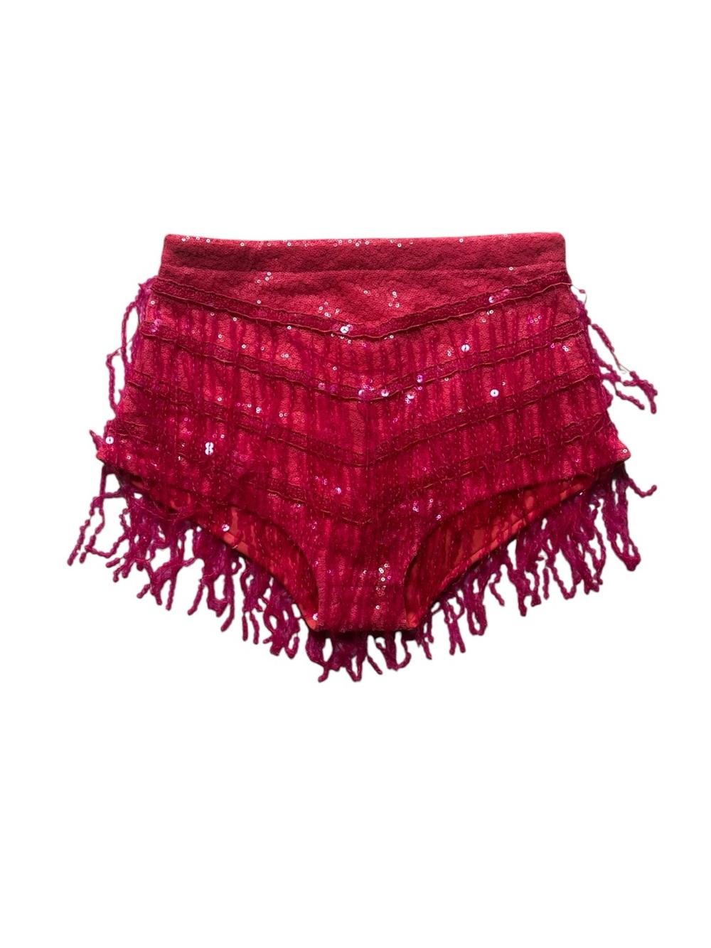 High-Waist Sequin Fringe Shorts - Fuchsia Pink